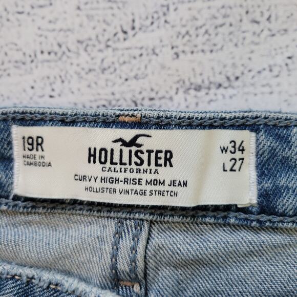 Hollister Size 19 Curvy High Rise Mom Jean Distressed Vintage Stretch Light Wash - Picture 8 of 10